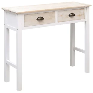 vidaXL Stolik konsola biały i naturalny 90 x 30 x 77 cm drewniany 284150 - Konsole i sekretarzyki - miniaturka - grafika 1