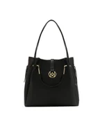 Torebki damskie - Czarna torebka na ramię i metalowymi uchwytami do ręki - miniaturka - grafika 1