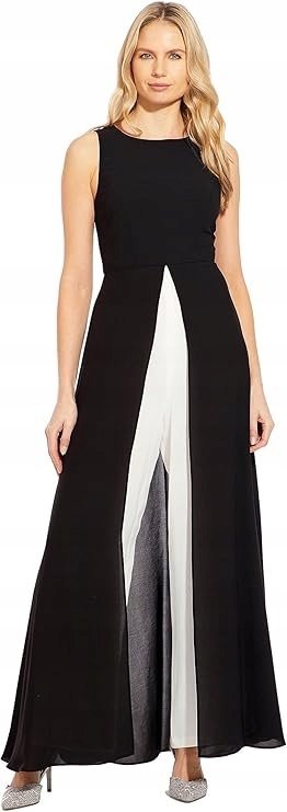 Adrianna Papell Czarno Biały Elegancki Kombinezon bez Rękawów 36 Jyb