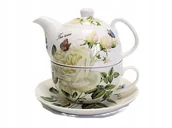 Filiżanki - ELEGANCKA FILIŻANKA Z DZBANKIEM DO KAWY LUB HERBATY BIAŁA RÓŻA - miniaturka - grafika 1