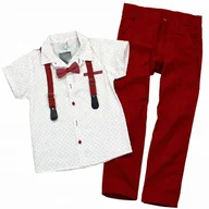 Krawaty i muchy męskie - Komplet KOSZULA MUCHA Szelki WZÓR Czerwony 92 2L - miniaturka - grafika 1