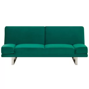 Beliani Sofa rozkładana welurowa zielona YORK - Sofy i kanapy - miniaturka - grafika 1