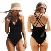 Stroje kąpielowe - STRÓJ KĄPIELOWY JEDNOCZĘŚCIOWY PASKI PLECY M 38 - miniaturka - grafika 1