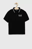 Koszulki dla chłopców - EA7 Emporio Armani polo bawełniane dziecięce kolor czarny gładki - miniaturka - grafika 1