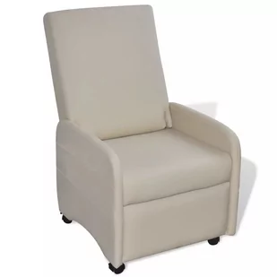 vidaXL Fotel rozkadany ze sztucznej skry w kolorze kremowym - Fotele - miniaturka - grafika 1