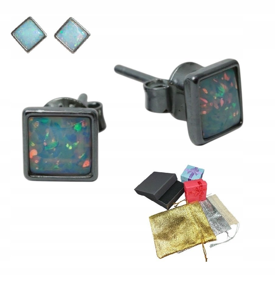 Srebrne 925 Kolczyki Biały Opal Wkrętki Sztyfty Na Prezent Gwiazdkę Święta