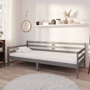Łóżko dzienne z materacem 90x200 cm szare lite drewno sosnowe - Łóżka - miniaturka - grafika 1