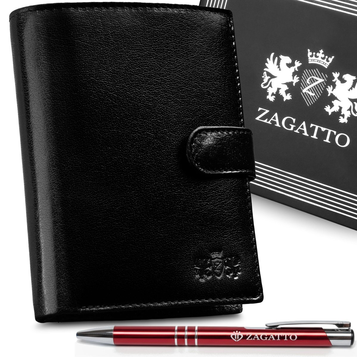 Portfel męski skórzany pionowy czarny elegancki ochrona kart RFID ZAGATTO