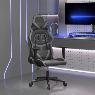 vidaXL Fotel gamingowy, czarno-szary, sztuczna skóra - Fotele gamingowe - miniaturka - grafika 1