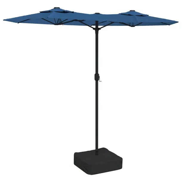 Elegancki podwójny parasol LED, 316x145x240 cm, lazurowy/ciemnoszary