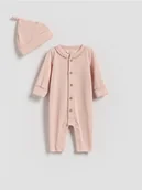 Komplety dla niemowląt - Reserved - Dzianinowy pajacyk z czapką - brudny róż - miniaturka - grafika 1