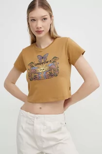 Koszulki sportowe damskie - Converse t-shirt bawełniany damski kolor brązowy - grafika 1