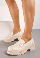 Mokasyny damskie - Beżowe Klasyczne Mokasyny na Grubej Podeszwie Poegelia - miniaturka - grafika 1