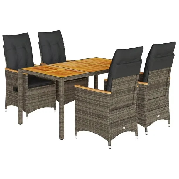 Zestaw mebli ogrodowych szary rattan PE, stół 150x90x75 cm, krzesła 56x5