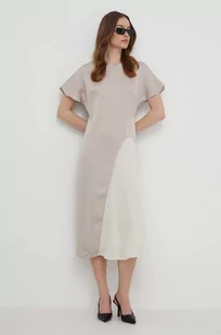 Calvin Klein sukienka kolor beżowy midi prosta - Sukienki - miniaturka - grafika 1