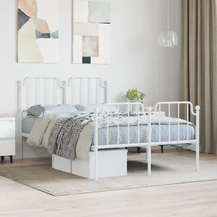 Metalowa rama łóżka z wezgłowiem i zanóżkiem, biała, 120x200 cm Lumarko! - Łóżka - miniaturka - grafika 1