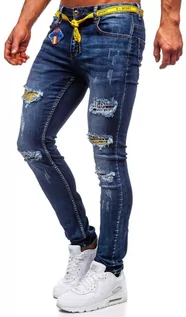 Spodnie męskie - Granatowe jeansowe spodnie męskie slim fit Denley 80030W0 - grafika 1