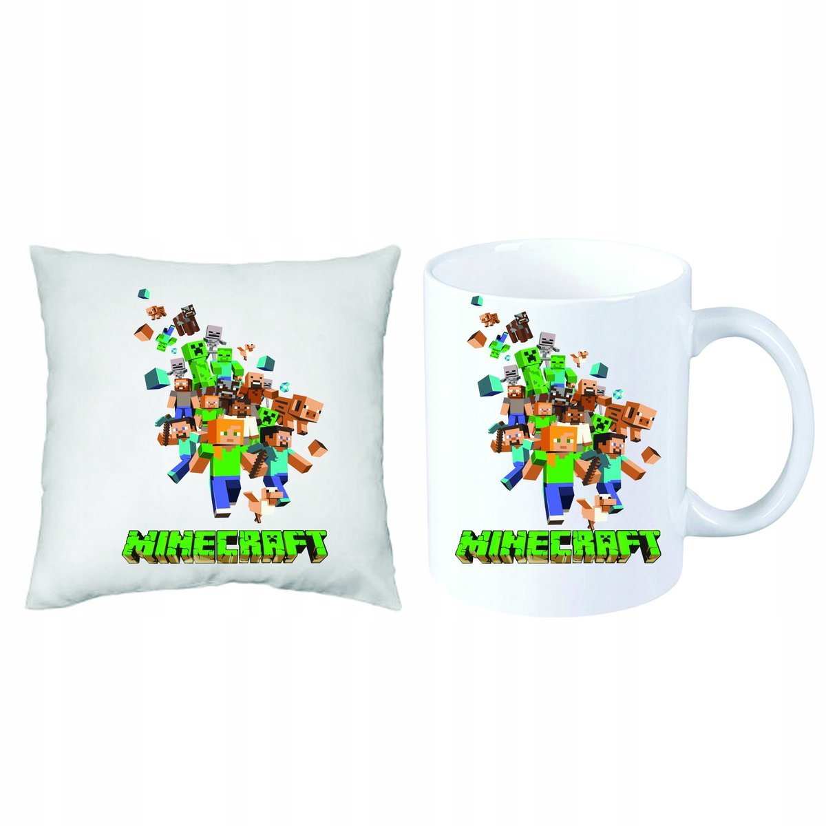 Minecraft ZESTAW PREZENT PODUSZKA + KUBEK + IMIĘ