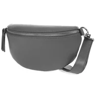 Nerki - Damska Skórzana Włoska Saszetka Nerka Na Pasek Ciemno Szara B68 : Kolory - Szary, Srebrny - miniaturka - grafika 1