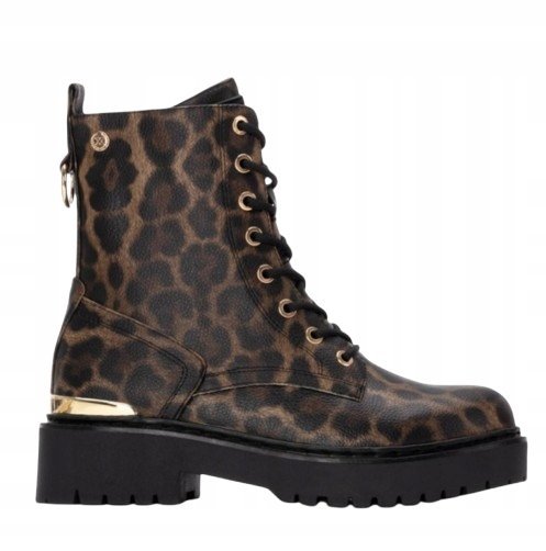 XTI BOTKI DAMSKIE WZÓR PANTERKA ZŁOTE DETALE NA PLATFORMIE 40 JŁA