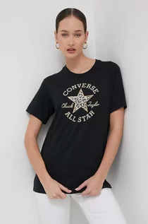 Koszulki sportowe damskie - Converse t-shirt bawełniany damski kolor czarny - grafika 1