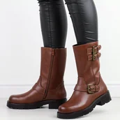 Botki damskie - Brązowe wysokie skórzane botki damskie Sergio Leone Tr798-S - miniaturka - grafika 1