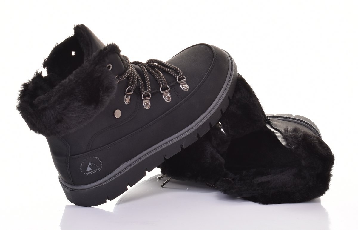 OCIEPLANE DAMSKIE BOTKI ZIMOWE TRAPERY BUTY Z FUTERKIEM CZARNE
