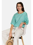 Bluzki damskie - Le Jardin du Lin Lniana bluzka w kolorze turkusowym - miniaturka - grafika 1