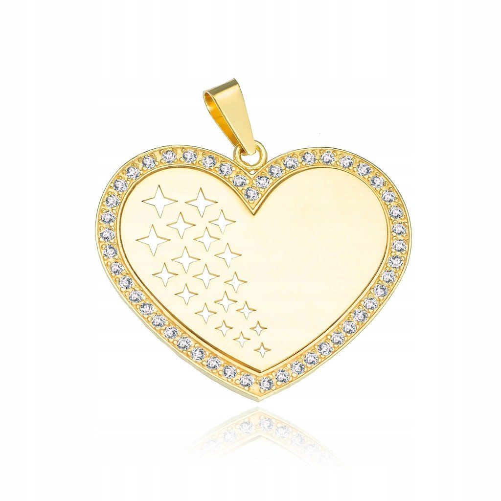 Srebrna Pozłacana Zawieszka Serce Z Cyrkoniami