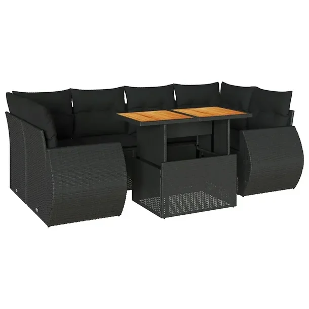 Zestaw wypoczynkowy ogrodowy z rattanem PE, czarny, 62-100 x 55 x 44/73 cm