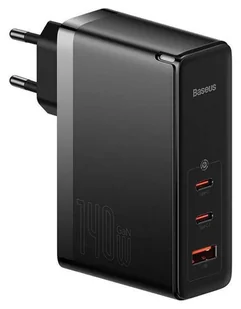 Baseus GaN5 Pro 2xUSB-C + USB, 140W czarna - Ładowarki do telefonów - miniaturka - grafika 1