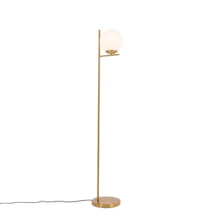 QAZQA Lampa podłogowa Art Deco złota i opalowego szkła - Flore - Lampy stojące - miniaturka - grafika 1