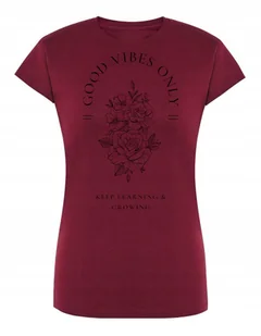 T-Shirt damski nadruk Good Vibes Only KWIATY r.M - Koszulki i topy damskie - miniaturka - grafika 1