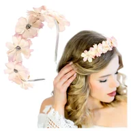 Ozdoby do włosów - Opaska Wianek do Włosów Różowa na Głowę z Kwiatami Metalowa Lekka Wygodna - miniaturka - grafika 1