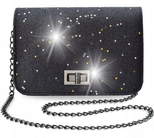 Brokatowa Torebka Damska Kopertówka Listonoszka Mała Czarna Na Łańcuszku - Torebki damskie - miniaturka - grafika 1