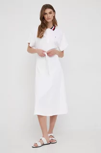 Sukienki - Tommy Hilfiger sukienka kolor biały midi rozkloszowana - grafika 1