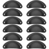 Zawiasy, okucia i inne akcesoria - Zestaw 12 uchwytów do drzwiczek szafek w stylu vintage, 8,2 cm x 3,5 cm, z giętego żelaza, ze śrubami – czarne - miniaturka - grafika 1