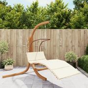 Fotele ogrodowe wiszące - vidaXL Fotel wiszący z poduszką, tkanina i lite drewno topolowe - miniaturka - grafika 1