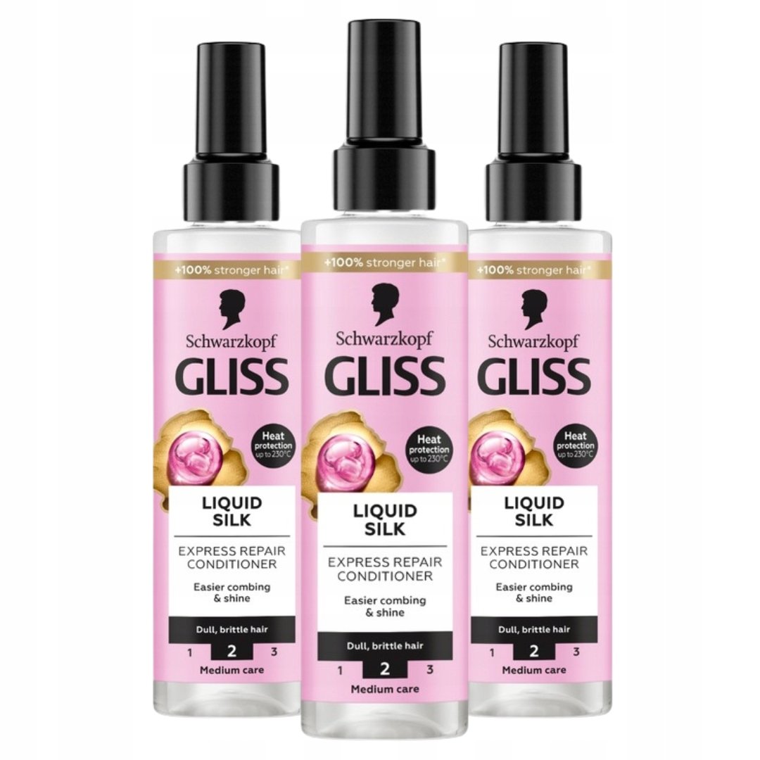 Gliss Kur Liquid Silk Ekspresowa Odżywka do Włosów 200 ml x3