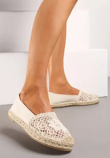 Beżowe Espadryle na Płaskiej Plecionej Podeszwie z Ażurowym Noskiem Qianatia - Espadryle damskie - miniaturka - grafika 1