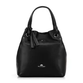 Torebki damskie - Damska torebka typu worek ze skóry duża czarno - srebrna - miniaturka - grafika 1