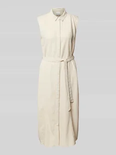 Sukienka koszulowa z mieszanki wiskozy i lnu z wiązanym paskiem - Sukienki - miniaturka - grafika 1