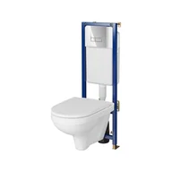 Stelaże i zestawy podtynkowe do WC - Cersanit Tech Line Base Set B681 Zestaw stelaż WC + przycisk WC chrom +  toaleta WC bez kołnierza + deska wolnoopadająca biała S701-691 - odbiór osobisty: Kraków, Warszawa - miniaturka - grafika 1