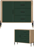 Komody - Komoda Szafka jednodrzwiowa z 3 szufladami Dąb Zielony Czarny DANTE DT03 - miniaturka - grafika 1