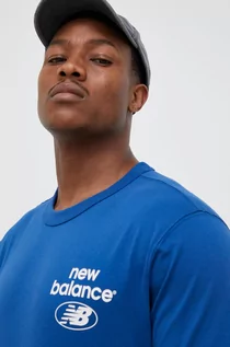 Koszulki męskie - New Balance t-shirt bawełniany kolor niebieski z nadrukiem - grafika 1
