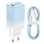 Ładowarki do telefonów - Ładowarka sieciowa Baseus GaN3 Pro 2xUSB-C + USB, 65W + kabel 1m (niebieska) - miniaturka - grafika 1