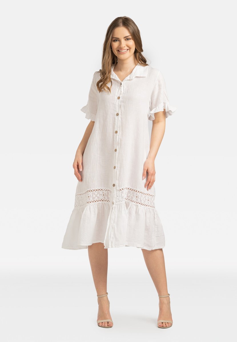 LEKKA LNIANA SUKIENKA DAMSKA Z KORONKĄ