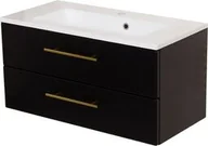 Szafki łazienkowe - Szafka łazienkowa czarna 80cm BELLI GOLD z umywalką - miniaturka - grafika 1