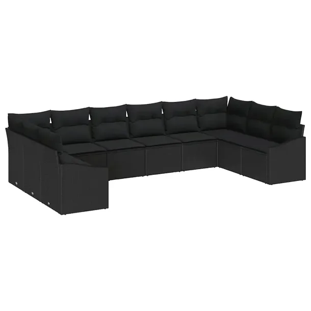Zestaw Narożny Sofa Ogrodowa z Polirattanu, Czarny, Mieści 8 Osób