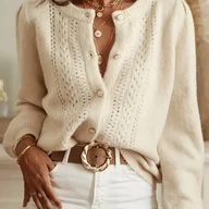 Bluzy damskie - TEMU Sweter Damski Elegancki z Otwartym Przodem - Miękka, Elastyczna Bluza z Długim Rękawem i Okrągłym Dekoltem, Jednokolorowy na Jesień/Zimę do - miniaturka - grafika 1